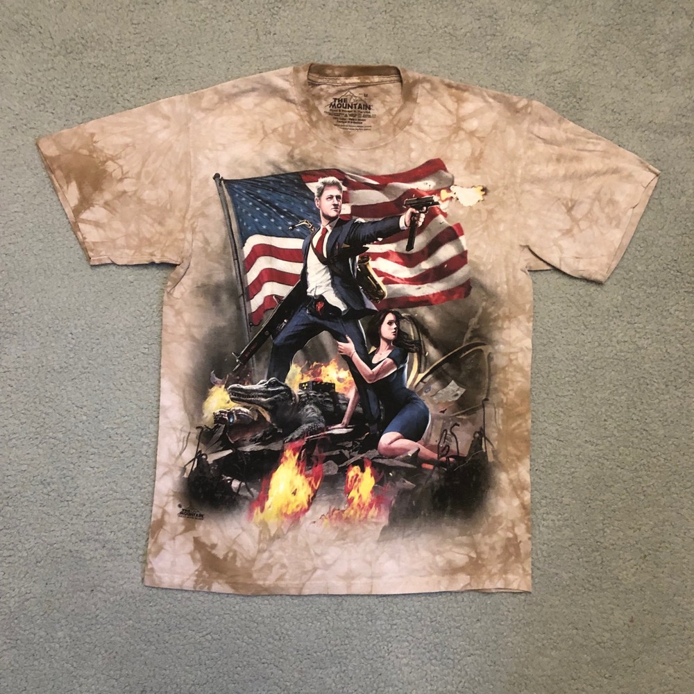 The Mountain Bill Clinton Alligator Tie Dye Shirt‎ Mens MedBrown Patriotic Flag